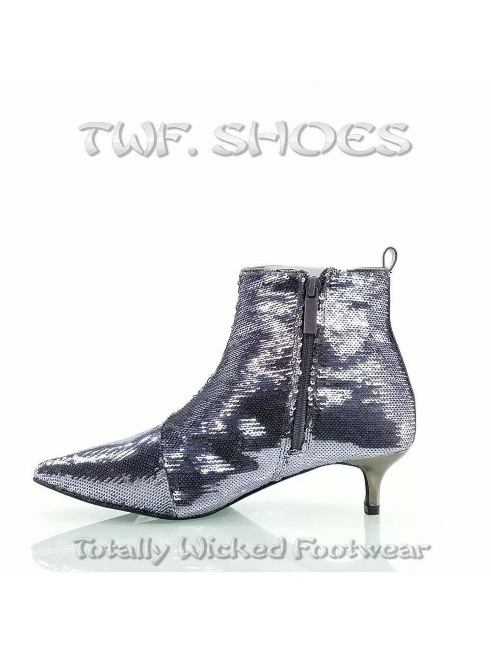 Size 8 Pewter Sequin Kitten Heels Ankle Boots - Picture 2 of 6